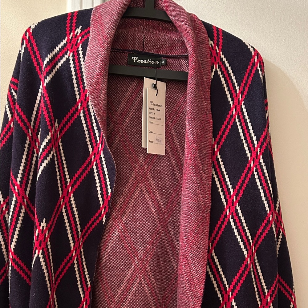 Women's Red and Black Argyle Sweater